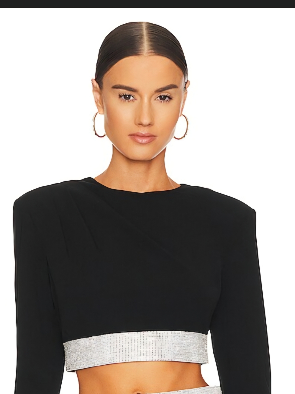 cinq a sept Black Long-Sleeve Cropped Dress with Silver Band